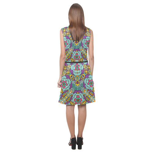 Mariager-bold flowers,blue,purple,yellow floral Eos Women's Sleeveless Dress (Model D01)