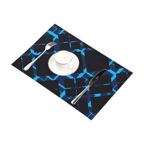 Diagonal Blue & Black Plaid Hipster Style Placemat 12’’ x 18’’ (Set of 4)