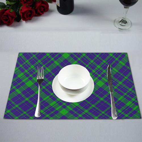 Diagonal Green & Purple Plaid Hipster Style Placemat 12’’ x 18’’ (Set of 4)
