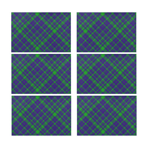 Diagonal Green & Purple Plaid Hipster Style Placemat 12’’ x 18’’ (Set of 6)