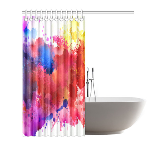 Watercolor Splash Red Blue Yellow Shower Curtain 66"x72"