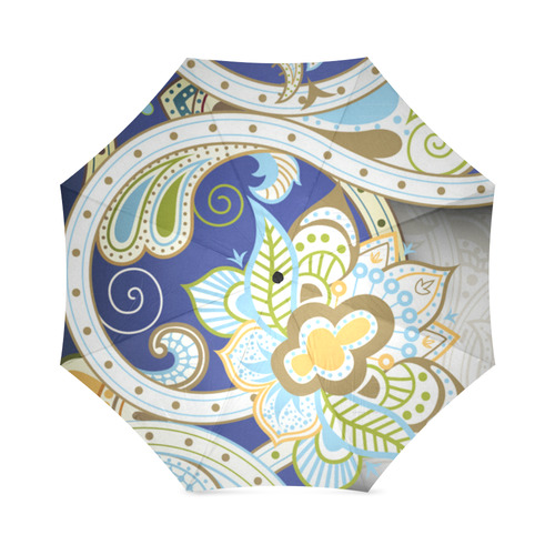 Vintage Blue Orange Floral Pattern Foldable Umbrella (Model U01)