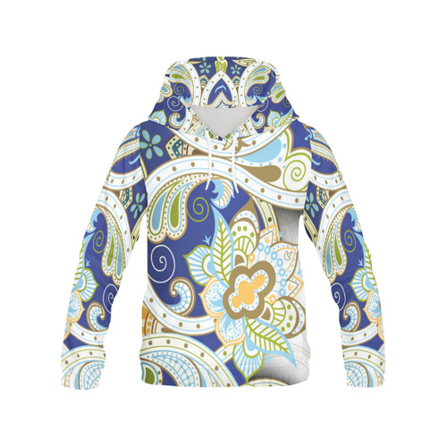 Vintage Blue Orange Floral Pattern All Over Print Hoodie for Women (USA Size) (Model H13)