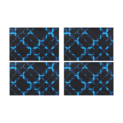 Diagonal Blue & Black Plaid Hipster Style Placemat 12’’ x 18’’ (Set of 4)