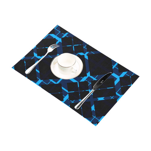 Diagonal Blue & Black Plaid Hipster Style Placemat 12’’ x 18’’ (Set of 6)