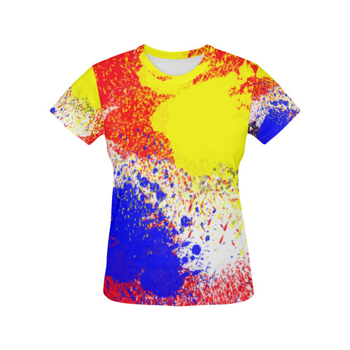 Primary Colors Watercolor Spatter Red Blue Yellow All Over Print T-Shirt for Women (USA Size) (Model T40)