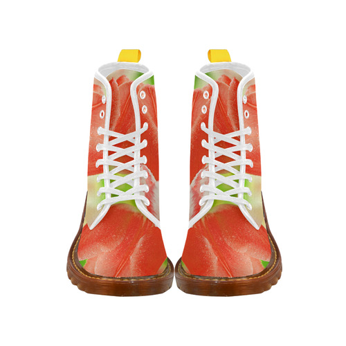 Red Tulips Floral Martin Boots For Women Model 1203H