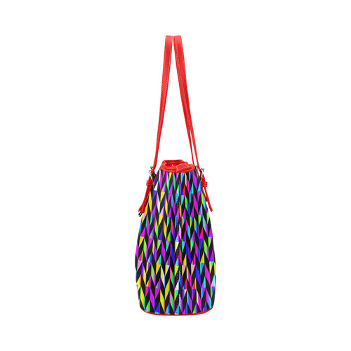 Purple Blue Rainbow Polygon Leather Tote Bag/Large (Model 1651)