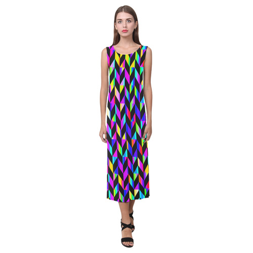 Purple Blue Rainbow Polygon Phaedra Sleeveless Open Fork Long Dress (Model D08)