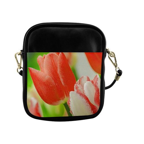 Red White Tulips Floral Sling Bag (Model 1627)