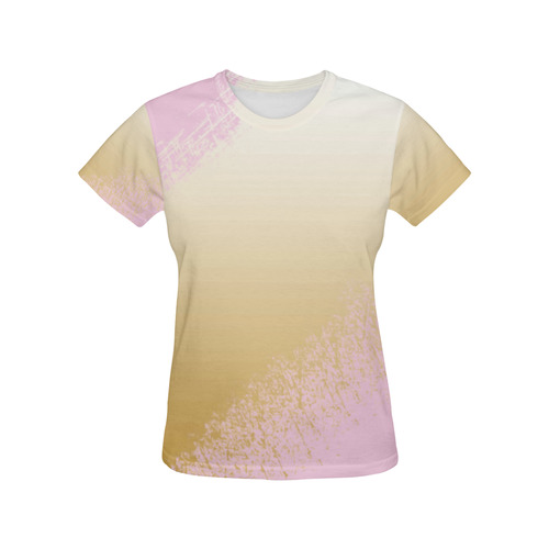 Pink White Gold Watercolor Paint All Over Print T-Shirt for Women (USA Size) (Model T40)