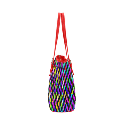 Purple Blue Rainbow Polygon Leather Tote Bag/Large (Model 1651)