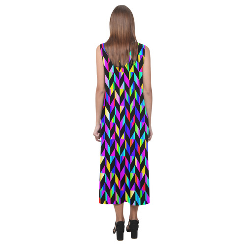 Purple Blue Rainbow Polygon Phaedra Sleeveless Open Fork Long Dress (Model D08)