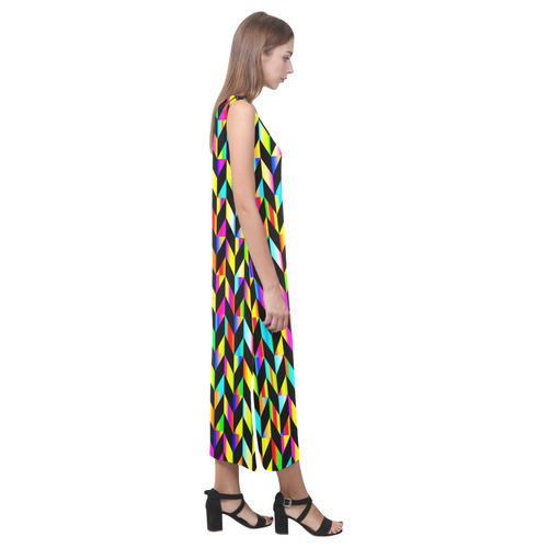 Neon Rainbow Polygon Phaedra Sleeveless Open Fork Long Dress (Model D08)
