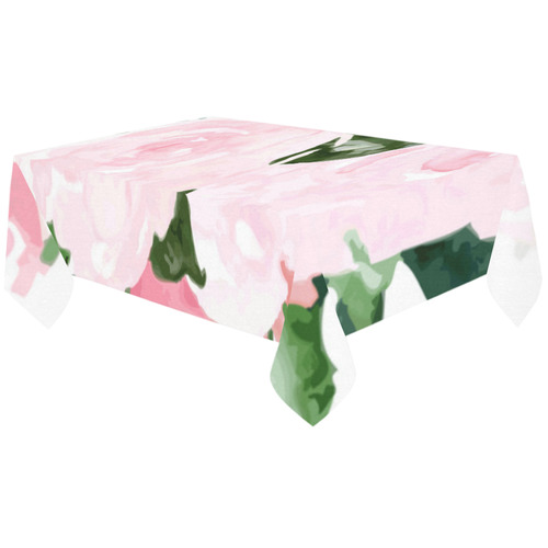 Beautiful Pink Watercolor Floral Cotton Linen Tablecloth 60"x120"