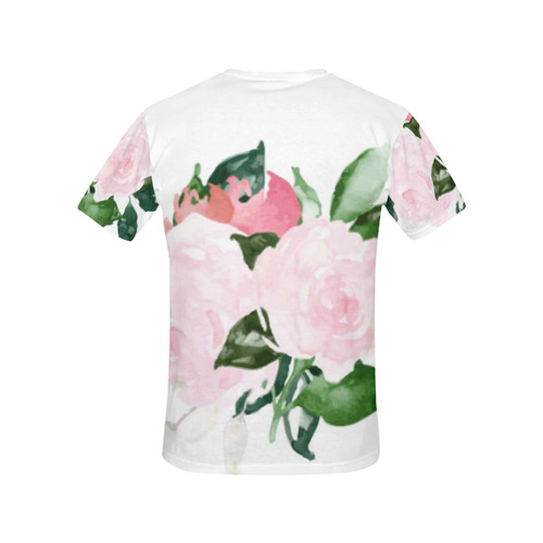 Beautiful Pink Watercolor Floral All Over Print T-Shirt for Women (USA Size) (Model T40)