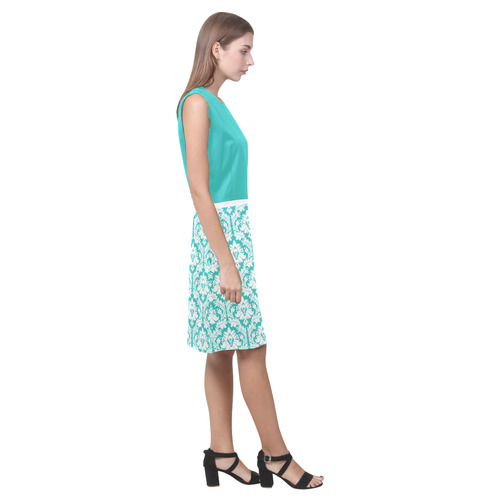 damask pattern turquoise and white Eos Women's Sleeveless Dress (Model D01)