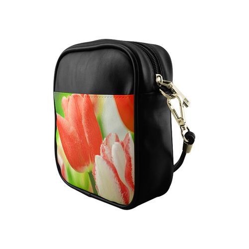 Red White Tulips Floral Sling Bag (Model 1627)