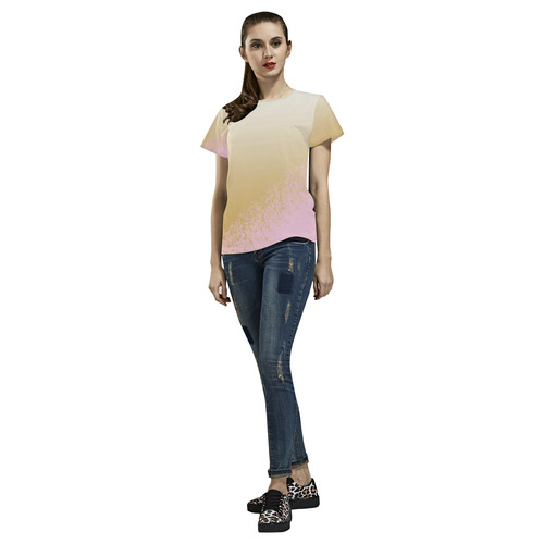 Pink White Gold Watercolor Paint All Over Print T-Shirt for Women (USA Size) (Model T40)