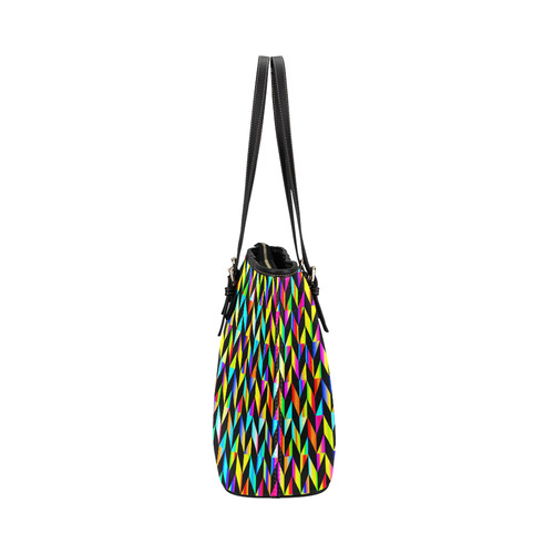 Neon Rainbow Polygon Leather Tote Bag/Large (Model 1651)