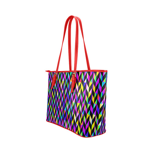 Purple Blue Rainbow Polygon Leather Tote Bag/Large (Model 1651)