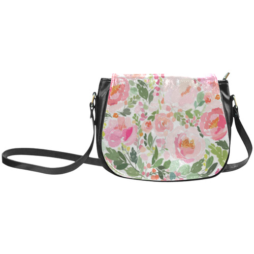 Pink Watercolor Modern Floral Pattern Classic Saddle Bag/Small (Model 1648)