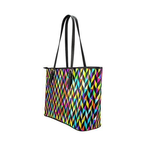 Neon Rainbow Polygon Leather Tote Bag/Large (Model 1651)