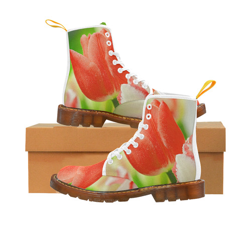 Red Tulips Floral Martin Boots For Women Model 1203H