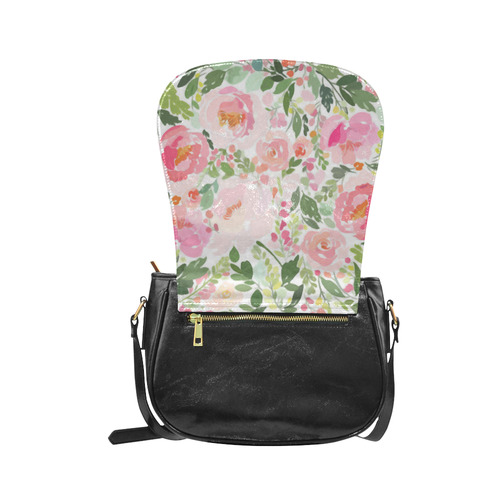 Pink Watercolor Modern Floral Pattern Classic Saddle Bag/Small (Model 1648)