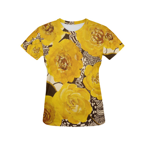 Yellow Rose Zentangle All Over Print T-Shirt for Women (USA Size) (Model T40)