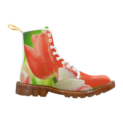 Red Tulips Floral Martin Boots For Women Model 1203H