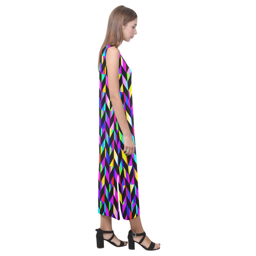 Purple Blue Rainbow Polygon Phaedra Sleeveless Open Fork Long Dress (Model D08)