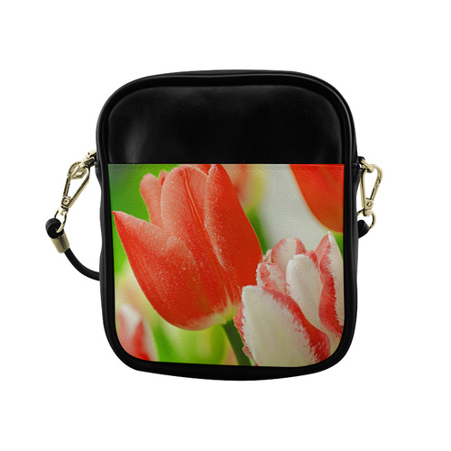 Red White Tulips Floral Sling Bag (Model 1627)