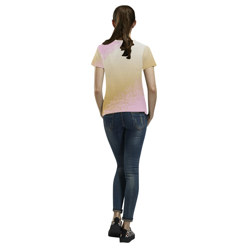Pink White Gold Watercolor Paint All Over Print T-Shirt for Women (USA Size) (Model T40)