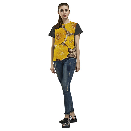 Yellow Rose Zentangle2 All Over Print T-Shirt for Women (USA Size) (Model T40)