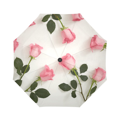 Pink Roses Watercolor Floral Auto-Foldable Umbrella (Model U04)