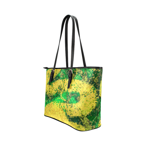 Green Gold Modern Abstract Leather Tote Bag/Large (Model 1651)