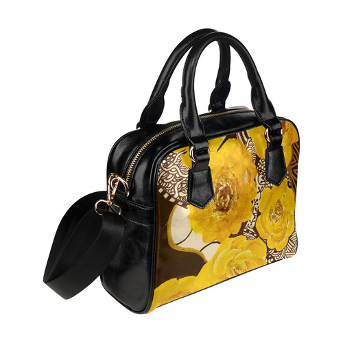 Yellow Rose Zentangle Shoulder Handbag (Model 1634)