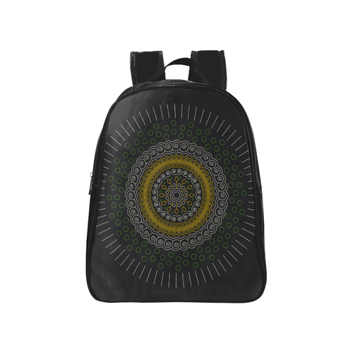 green with yellow mandala circular School Backpack (Model 1601)(Small)