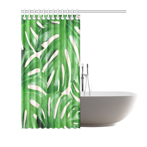 Tropical Leaf Watercolor Floral Shower Curtain 66"x72"