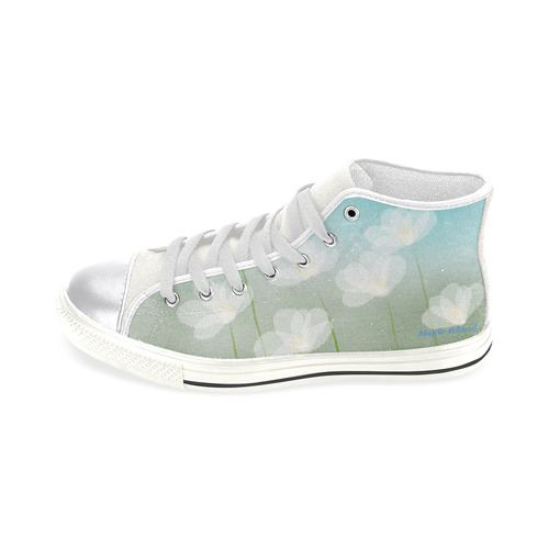 White Flowers. Inspired by the Magic Island of Gotland. Women's Classic High Top Canvas Shoes (Model 017)