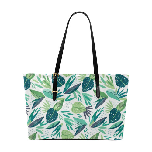 Green Tropical Leaf Floral Pattern Euramerican Tote Bag/Large (Model 1656)