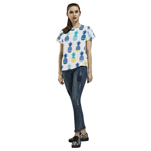 Pineapples Summer Fun Fruit Pattern All Over Print T-Shirt for Women (USA Size) (Model T40)