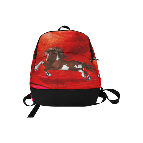 Wild horse on red background Fabric Backpack for Adult (Model 1659)