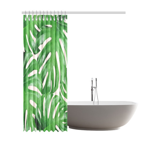 Tropical Leaf Watercolor Floral Shower Curtain 72"x84"