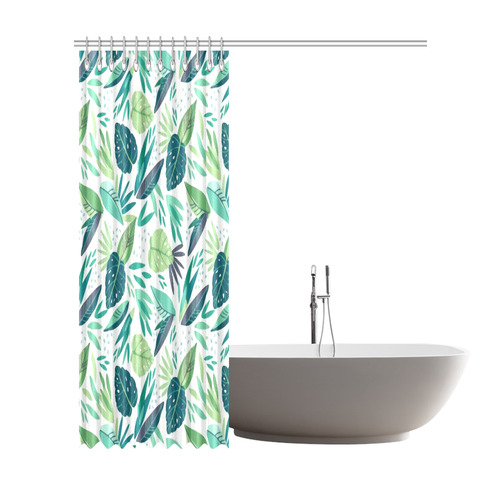 Green Tropical Leaf Floral Pattern Shower Curtain 72"x84"