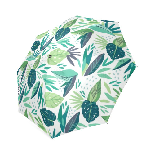 Green Tropical Leaf Floral Pattern Foldable Umbrella (Model U01)