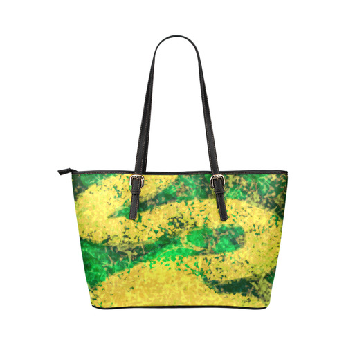 Green Gold Modern Abstract Leather Tote Bag/Large (Model 1651)