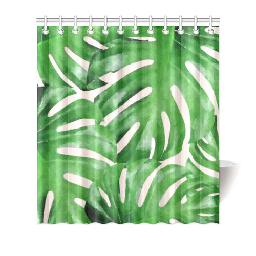 Tropical Leaf Watercolor Floral Shower Curtain 66"x72"