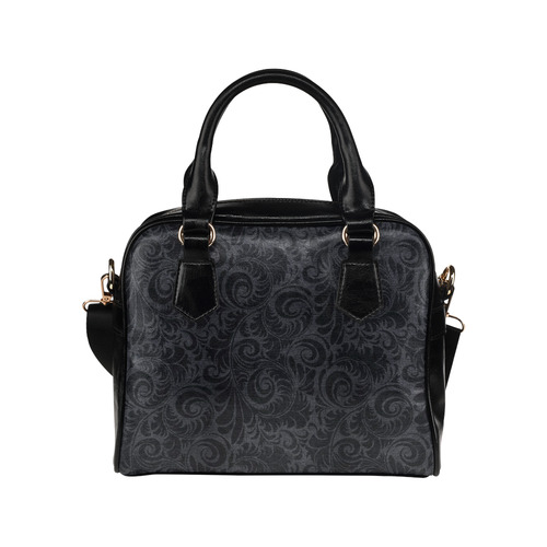 Denim with vintage floral pattern, black grey Shoulder Handbag (Model 1634)